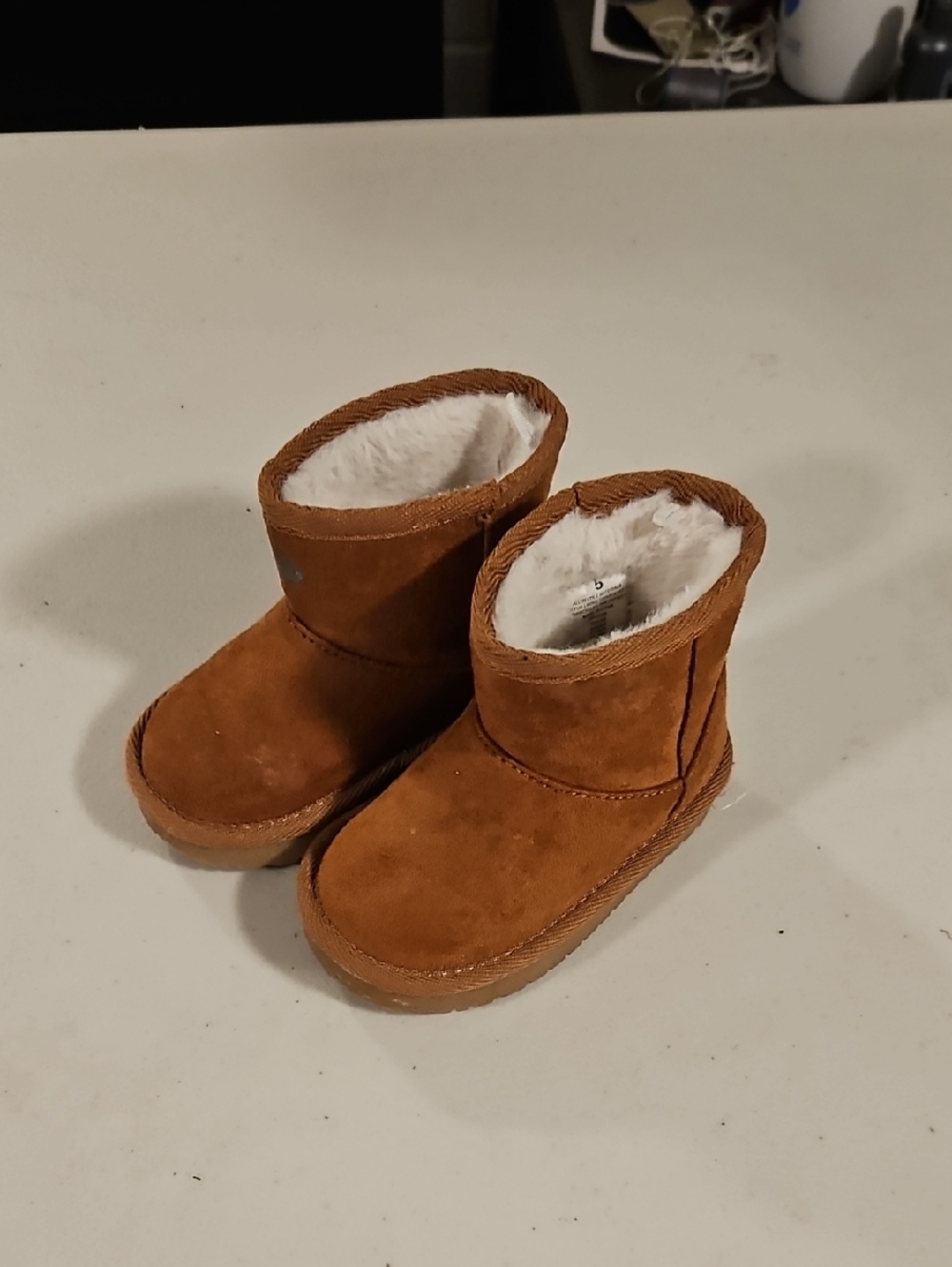 Place Toddler Brown Faux-Suede Winter Boots with White Fleece Lining